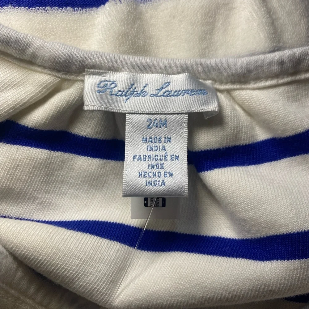 NWT Ralph Lauren Baby Girls Nautical Terry Striped Romper & Hat Set‎ Summer
